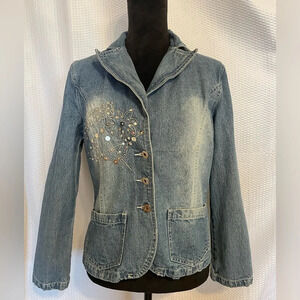 Connections 18 Sportswear Vintage V-neck Sequin Denim Jean Jacket Size Large